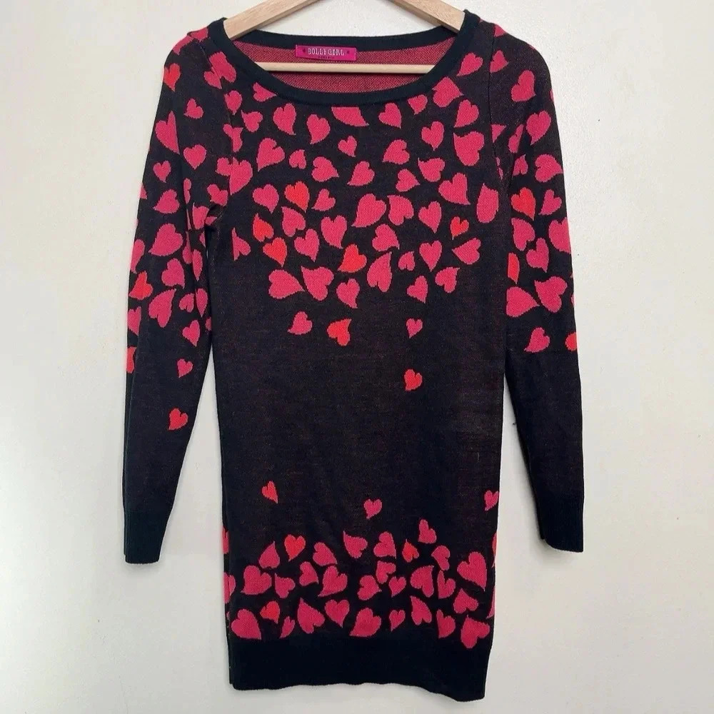 Anna Sui Dolly Girl Womens Xsmall Falling Heart Knit Sweater